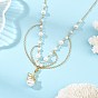 Natural Shell Brass Fairy Pendant Brass & White Round Shell Pearl Beaded Chain Necklaces for Women