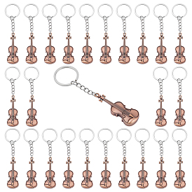 24шт. брелки для ключей в виде скрипки из сплава, с железными кольцами