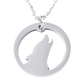 201 Stainless Steel Pendant Necklaces, with Cable Chains and Lobster Claw Clasps, Wolf