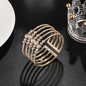 Sparkling Multi-Row Diamond Bangle Bracelet with Flexible Steel Wire and Claw Chains