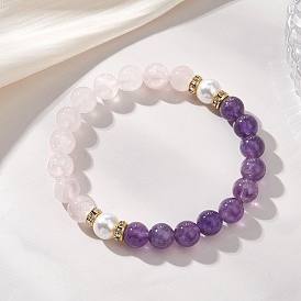 Браслеты драгоценный камень стрейч, с бусинами из ракушек и латунных стразов, золотые