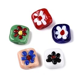 Handmade Lampwork Beads, Square with Flower