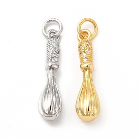Rack Plating Brass Micro Pave Cubic Zirconia Pendants, Cadmium Free & Lead Free, Whisk Charm, with Jump Ring