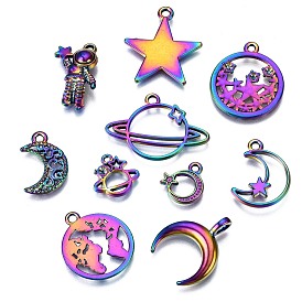 Rainbow Color Alloy Pendants, Cadmium Free & Nickel Free & Lead Free, Starry Sky Theme Mixed Shapes