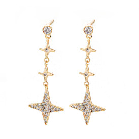 Star Long Dangle Stud Earrings, Long Drop Clear Cubic Zirconia Earrings for Women, Nickel Free
