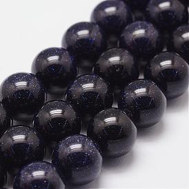 Synthetic Blue Goldstone Beads Strands, Dyed & Heated, Round