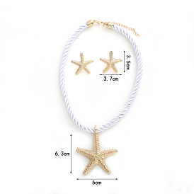 Комплект из ожерелий и серег-гвоздиков из сплава морской звезды с полиэстеровым шнуром, золотые
