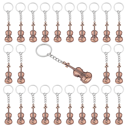 24шт. брелки для ключей в виде скрипки из сплава, с железными кольцами