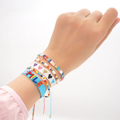 Minimalist Multilayered Baroque Pearl Rainbow Daisy Miyuki Beaded Heart Bracelet for Women