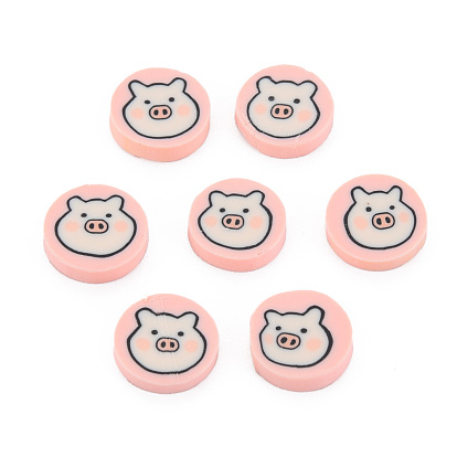 Handmade Polymer Clay Cabochons, Flat Round with Pig