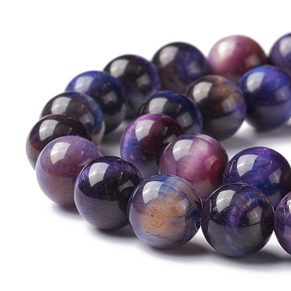 Natural Galaxy Tiger Eye Beads Strands, Round, Dyed & Heated