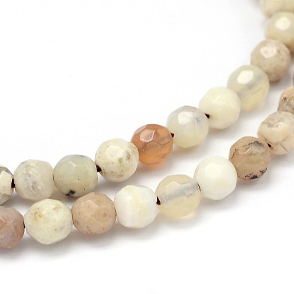 Faceted Round Natural White African Opal Beads Strands