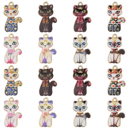 40шт 8 стили подвески из сплава с гальванопокрытием, напечатанный, без свинца, без кадмии и без никеля, кошачье очарование, золотой свет