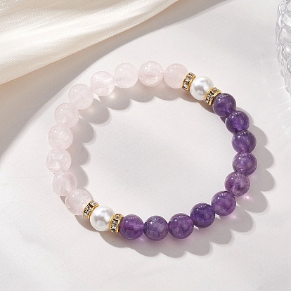 Браслеты драгоценный камень стрейч, с бусинами из ракушек и латунных стразов, золотые