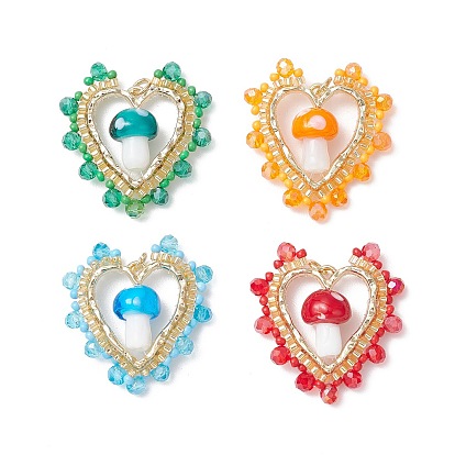 Лэмпворк в виде гриба ручной работы с круглыми стеклянными бусинами класса А и подвесками из сплава с открытыми задними панелями и подвесками из гальванизированного стекла, сердце