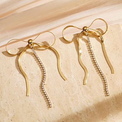 304 женские серьги-гвоздики с кисточками из нержавеющей стали и кубическими цирконами, бантом