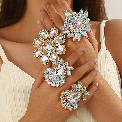 Геометрические железные кольца со стразами, регулируемые для женщин, цветок