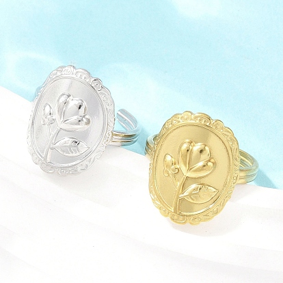 304 открытые кольца-манжеты из нержавеющей стали для женщин, овальные с цветком