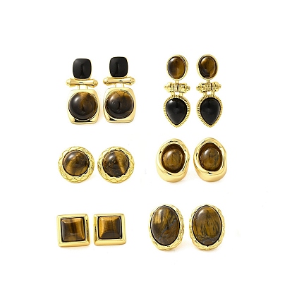 Серьги-гвоздики из латуни с тигровым глазом, реальный 18 k позолоченный