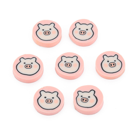 Handmade Polymer Clay Cabochons, Polymer Clay Slices for Resin Crafts & DIY Projects, Flat Round with Pig