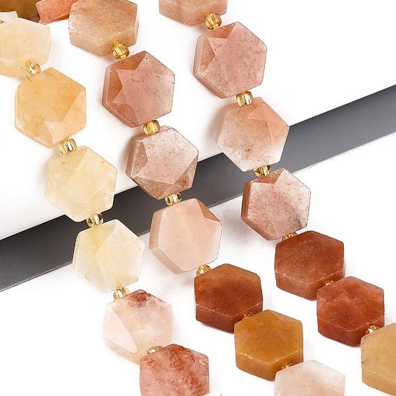 Природного нефрита нитей бисера, граненый шестиугольник, с бисером