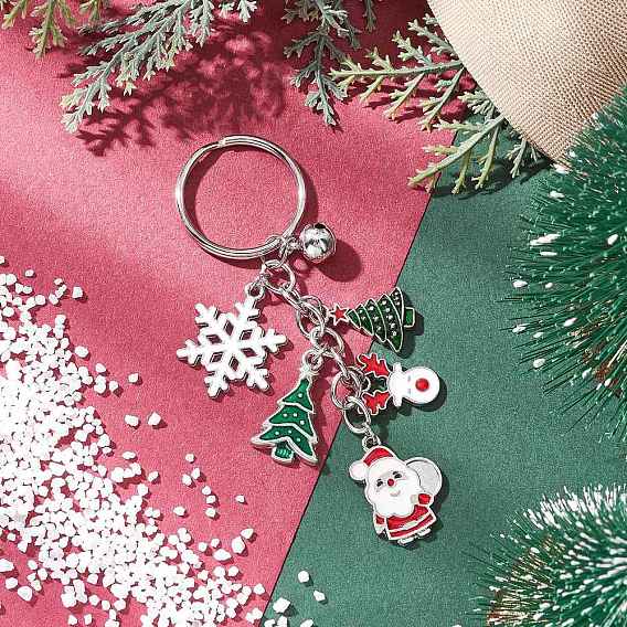 Брелки-колокольчики из сплава эмали и латуни, с 304 фурнитурой из нержавеющей стали, Новогодняя тема