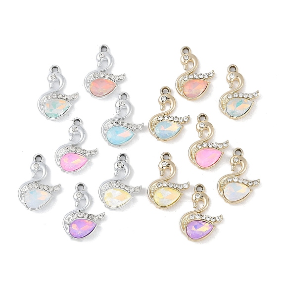 Сплав с УФ-покрытием и подвесками из разноцветного стекла со стразами, без кадмия и без свинца, лебедь, платина / золотой