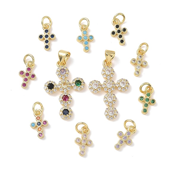 Латунные микро проложить кубического циркония подвески, крест прелести, стойки покрытие, долговечный, без кадмия и без свинца, реальный 18 k позолоченный