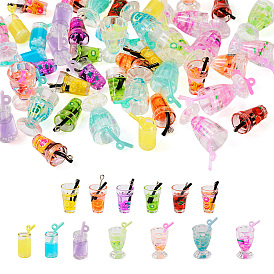 36pcs 9 styles Transparent Resin Pendants, Imitation Drink, Luminous, Cup & Bottle & Juice Glass Charm