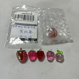 6Pcs 5 Styles Transparent Resin Fruit Pendants, Strawberry & Peach Charms