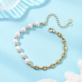 Браслеты из натурального культивированного пресноводного жемчуга и гальванизированного немагнитного синтетического гематита для женщин, с 304 цепями для кофейных зерен из нержавеющей стали