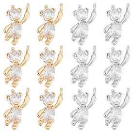 12шт 2 подвески из латуни с кубическим цирконием, медведь, прозрачные