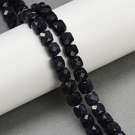 Синтетический синий авантюрин бисер нитей, граненые, кубические