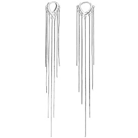 925 Sterling Silver Chain Tassel Dangle Hoop Earrings, Long  Tassel Drop Earrings for Women