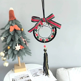 Cotton Woven Net Tassel Hanging Decorations, Christmas Wreath Hanging Ornaments for Home Office Decoration