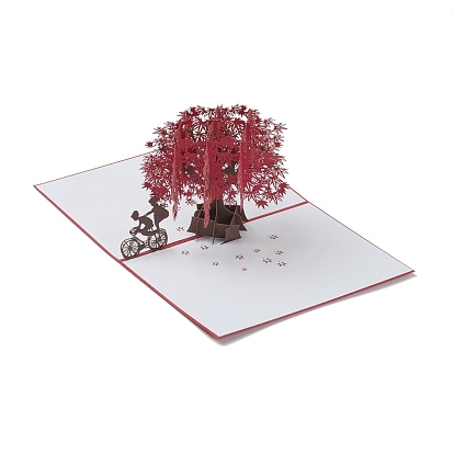 Rectangle 3D Red Maple Tree Pop Up Paper Greeting Card, with Envelope, Valentine's Day Wedding Birthday Invitation Card