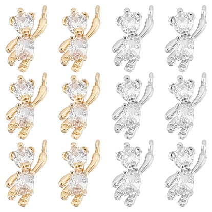 12шт 2 подвески из латуни с кубическим цирконием, медведь, прозрачные