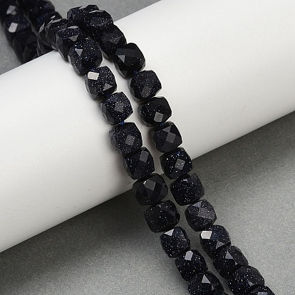 Синтетический синий авантюрин бисер нитей, граненые, кубические