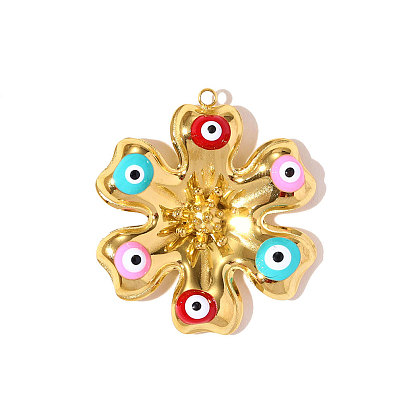 304 нержавеющей стальной эмали подвески, цветок с оберегами от сглаза, ионное покрытие (ip), зеркальная полировка
