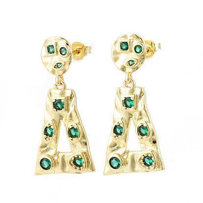 Cubic Zirconia Triangle Dangle Stud Earrings, Brass Jewelry for Women, Nickel Free