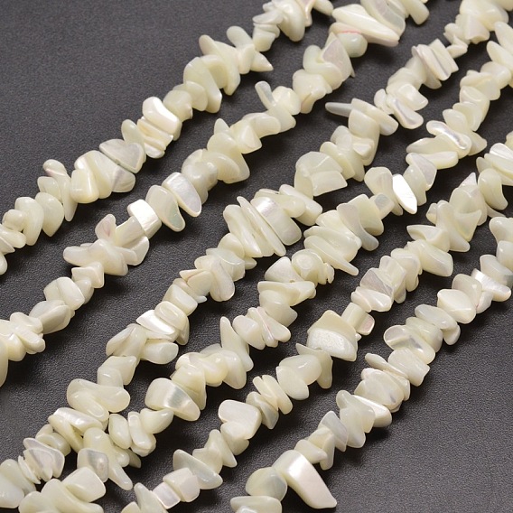 Natural White Mother of Pearl Shell Chip Bead Strands, Shell Shards, 5~8x5~8mm, Hole: 1mm, about 31.5 inch