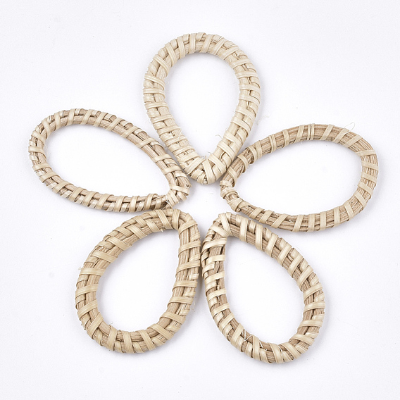 Handmade Reed Cane/Rattan Woven Linking Rings, For Making Straw Earrings and Necklaces, Drop