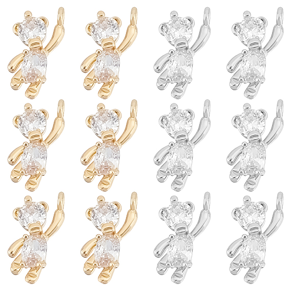 12шт 2 подвески из латуни с кубическим цирконием, медведь, прозрачные