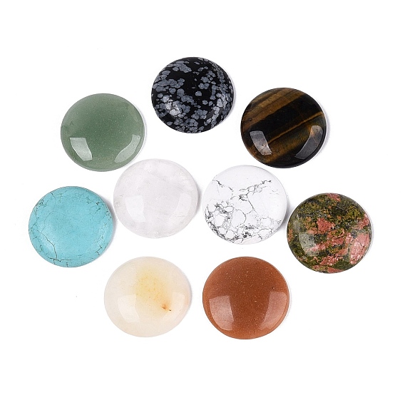 Cabochons naturels et synthétiques mixtes pierre, plat rond, dos plat, mélangé teint et non teint