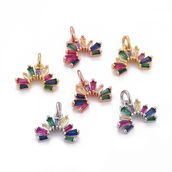 Brass Micro Pave Cubic Zirconia Charms, with Jump Rings, Rainbow, Colorful