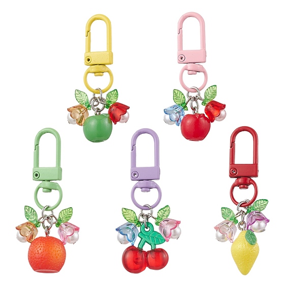 Подвесные украшения из фруктовой смолы и акрила, Поворотные застежки из сплава, подвески для украшений сумок