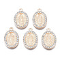 Alloy Pendants, with Rhinestone, Light Gold, Cadmium Free & Lead Free, Oval with Virgin Mary
