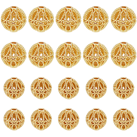 20Pcs 2 Styles Brass Beads, Hollow Round