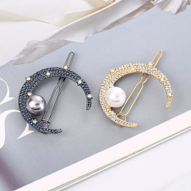 Delicate Hair Clip with Water Diamond Moon Frog - Unique, Elegant, Pearl Hairpin.