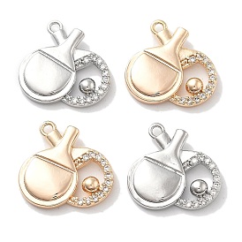 Brass Micro Pave Clear Cubic Zirconia Pendants, Ping Pong Charms